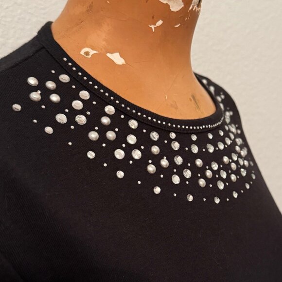 New York & Co Y2K Top NWT Women Large Black Party Glam Party Rhinestone Holiday - Picture 5 of 8